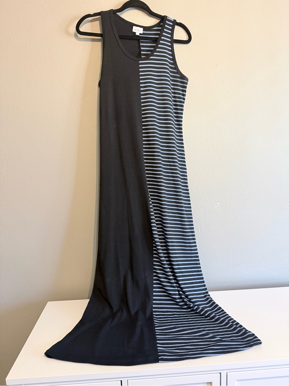 Navy & Blue Striped Split-Panel Maxi Dress - Sleeveless